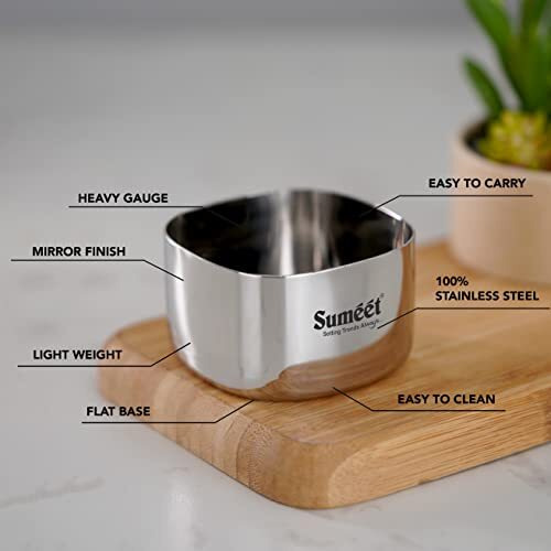 Sumeet Heavy Gauge Stainless Steel Square Bowl/Wati/Katori With Mirror Finish  8Cm Dia, Set Of 6Pc, 250Ml Each, Silver