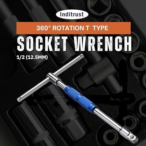 Inditrust 360 Rotation T Type Socket Wrench 1/2 (12.5Mm) Detachable T-Bar Spanner For Hex/Twelve Angle Socket Sleeve Tools