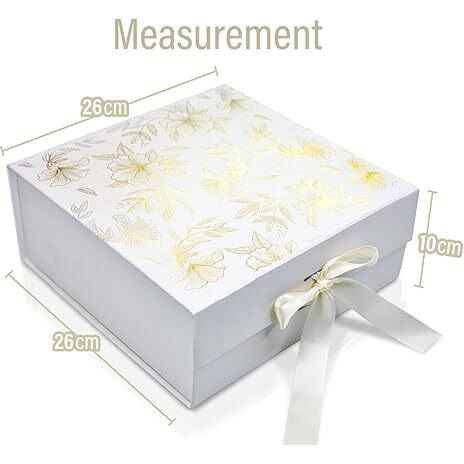 Rbs - Medium Gift Box 26 X 26 X 10Cm Gift Boxes For Packaging (1 Pack) Decorative Gift Packing Box Gold Foil Gift Hampers Hold Up To 8 Kg Occasion Empty Gift Box For Packaging (Pearl)