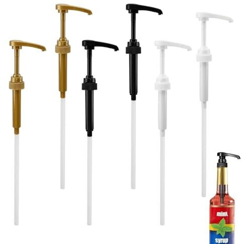 Thw 6Pcs Coffee Syrup Pump Dispenser, Fits 750Ml Bottles, For Skinny Syrup, Jam, Dish Soap, Shower Gel, Cosmetics, Lotion (Gold, White, Black)