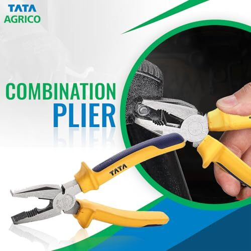 Tata Agrico Safe Insulated Combination Plier For All Electrical Applications | Chrome Vanadium | Anti-Slip Grip | Best For Cutting Wires, Gripping, Bending, Pulling, Etc.(6 Inch - Multicolor)