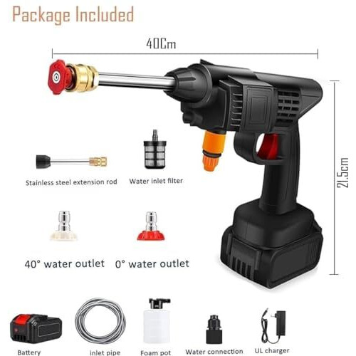 Car Washer High Pressure Gun Livtee Cordless Portable Wireless Pressure Washer Gun 48V 12000Mah High Pressure Water Gun For Car Wash Bike Washing Cleaning (Double Battery)