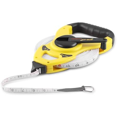 Freemans Top Gear Fibreglass Open Reel Tape -50M/165Ft With Unbreakable Abs Case || Protruding Marker || Geared Mechanism - 3X Faster Winding And Soft Grip Pvc Handle