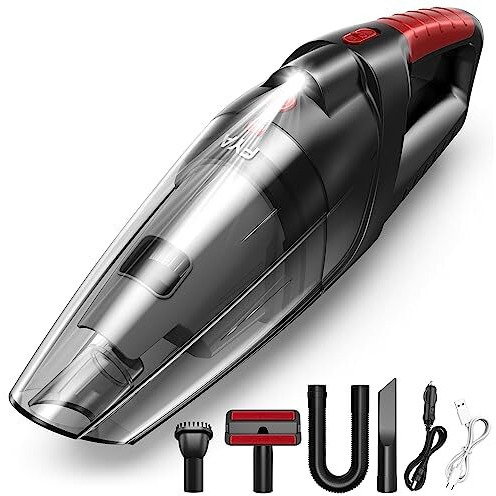 Fya Handheld Vacuum Cleaner Cordless, 8500Pa Rechargeable, Car Vacuum With 500Ml Dustbin, Wet/Dry Hand Held Vacuum Cleaner, Portable Vacuum For Home, Car, Pet Hair, Hepa Filter, Black And Red, 1 Piece