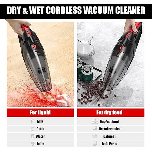 Fya Handheld Vacuum Cleaner Cordless, 8500Pa Rechargeable, Car Vacuum With 500Ml Dustbin, Wet/Dry Hand Held Vacuum Cleaner, Portable Vacuum For Home, Car, Pet Hair, Hepa Filter, Black And Red, 1 Piece