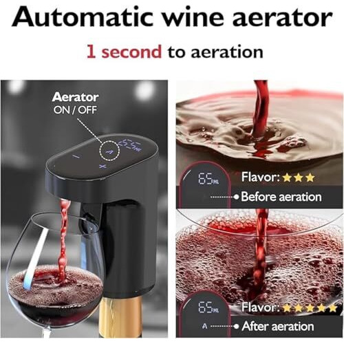 Ui Intros Electric Measurer Cup Whiskey Wine Decanter Aerator Dispenser Pourer Automatic Bar Accessories For Home,Perfect Pouring Aerating & Gift For Men,Women,Mom,Dad (Electric Wine Pourer (Black)