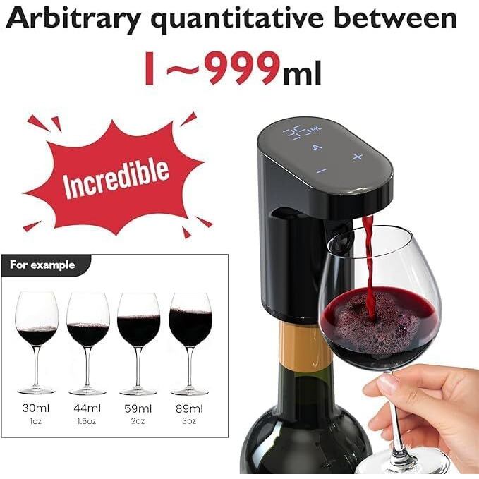 Ui Intros Electric Measurer Cup Whiskey Wine Decanter Aerator Dispenser Pourer Automatic Bar Accessories For Home,Perfect Pouring Aerating & Gift For Men,Women,Mom,Dad (Electric Wine Pourer (Black)
