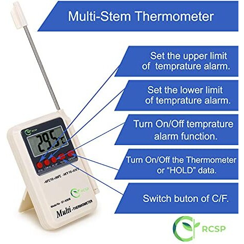 Rcsp Plastic Body Digital Thermometer With On/Off Temperature Alarm Function | Portable Multistem Thermometer With Display Lcd & External Sensing Probe, Accurate Multi Temperature Meter