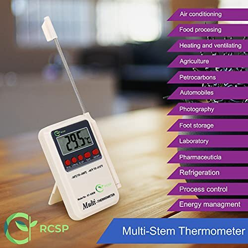 Rcsp Plastic Body Digital Thermometer With On/Off Temperature Alarm Function | Portable Multistem Thermometer With Display Lcd & External Sensing Probe, Accurate Multi Temperature Meter