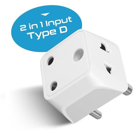Ceptics 3 Pin Multi Plug Socket, Type D Multiple Plug Socket, 2 In 1 Plug Extension Socket - Dual Inputs For Computer, Pc, Laptop, Phone - Ce, Rohs - Lifetime Limited Warranty