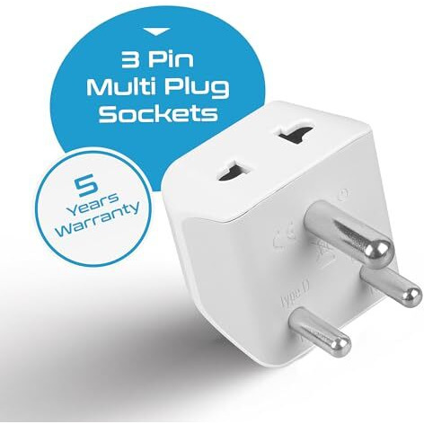 Ceptics 3 Pin Multi Plug Socket, Type D Multiple Plug Socket, 2 In 1 Plug Extension Socket - Dual Inputs For Computer, Pc, Laptop, Phone - Ce, Rohs - Lifetime Limited Warranty