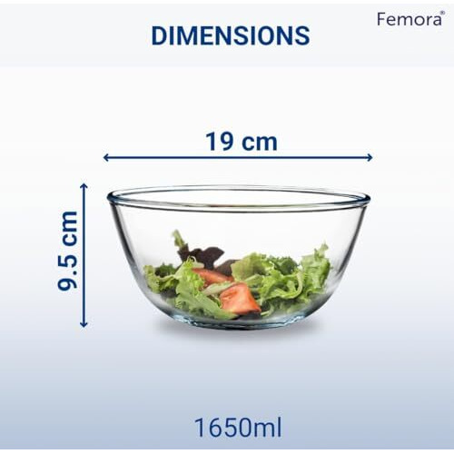 Femora Borosilicate Glass Mixing Bowl | Microwave Safe Bowl | Oven Bowls |1 Year Warrnty | Set Of 1, 2100 Ml