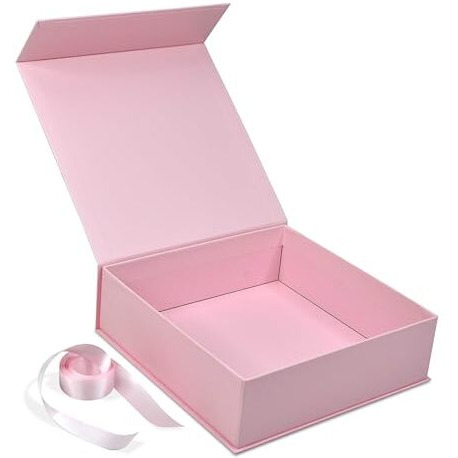 Rbs - Rigid Box Sivakasi Medium Gift Boxes For Packaging, 2.5M Ribbon (1 Pack) Hamper Boxes For Gift Empty (26 X 26 X 8Cm) Gift Cardboard Box Empty Gift Hamper Box Reusable Valentine Gift Boxes (Pink)