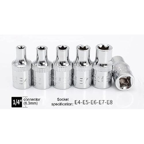 Aasons Chrome Vanadium Steel 14-Piece E-Torx Premium Socket Set - E4 To E24 Ultimate Star And Torque Set