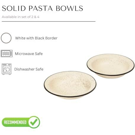 Beyond Homes Ceramic Pasta Plates, 19Cm, Set Of 2, White Black | Matte Finish | Ceramic Pasta Bowl | Stoneware Pasta And Maggie Bowl | Chip-Resistant | Microwave Safe (2, White Black)