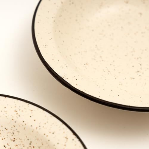 Beyond Homes Ceramic Pasta Plates, 19Cm, Set Of 2, White Black | Matte Finish | Ceramic Pasta Bowl | Stoneware Pasta And Maggie Bowl | Chip-Resistant | Microwave Safe (2, White Black)