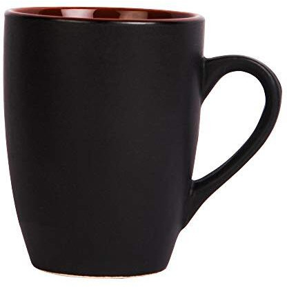 Anwaliya Matte Black Finish Ceramic Coffee Mug Set Of 6 (280Ml) Handcrafted Design Tea Cups Stackable, Chip Resistant, Large Serving Green Tea Cups, Multicolor Inside (Inner Color May Vary)