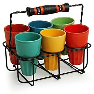 Exclusivelane 'Pastel Punch' Cutting Chai Ceramic Tea Glasses Set With Iron Holder Tea Cups For Tea Set Of 6 (110 Ml)| Cutting Chai Glasses With Stand Tea Glasses With Handle|