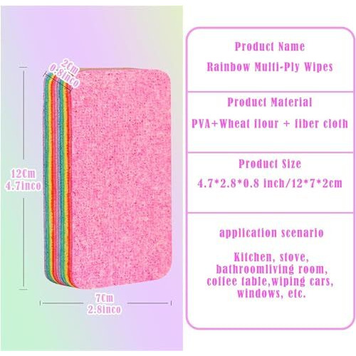 Tcco Enterprise Microfiber Zero Scratch Scrub Sponges,12-Layer Tearable Rainbow Rag, Reusable Dual Sided Dish Sponge,Rainbow Scrub Sponge, Multi-Purpose Cleaning Rag For Cars, Glass, Furniture