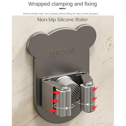Dimore Broom Mop Holder Modern Wall Mounted Heavy Tools For Kitchen Garden Garage Or Bathroom Organization. (One Piece, Silver)
