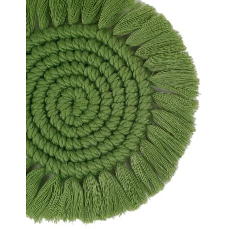My Creative Hut Macrame Set Of 4 Round Coasters Bohemian Style, Handmade, More Absorbent, Traditional, Diwali Gifting, Multipurpose, Big Size (Green)