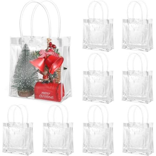 Satyam Kraft 6 Pcs Small Transparent Bag Goodie Bags With Handle Gift Bag, Carry Bags, Shopping Gift Bag, Gift For Valentine Gifting (Small)(Pack Of 6)(18 Cm H)