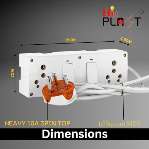 Hi Plasst Electric Heavy Duty 16A Extension Board For Heavy Appliances With 2-16A Switch & 2-16A/20A Sockets,With Indicator And Heavy Duty 1.5Sqmm Wire For Load Upto 2200W (Alx-16A-2+2-1.5Sqmm-2M)