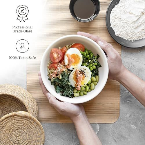 Claymistry Wide Ceramic White Serving Bowl | Set Of 1 | 20Cm * 20Cm * 8Cm | Matte Finish | Dishwasher, Oven & Microwave Safe | Salad, Fruit, Soup, Dessert, Mixing Bowl | Premium Kitchen Crockery