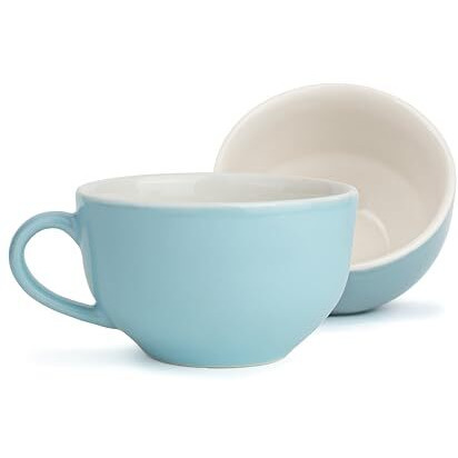 Shay Large Ceramic Coffee Cup Set Of 2, Light Blue, 320Ml | Cappuccino Cup | Glossy Finish | Large Ceramic Coffee Cup | Premium Ceramic Coffee Cup | Microwave Safe (Xl Cuppa - Social Blue Ivory)