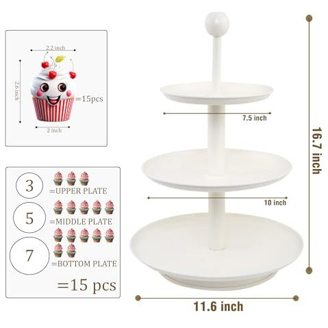 Elan 3 Tier Round Mild Steel Cake Stand (3 T) (Knob Off-White)