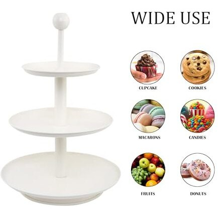 Elan 3 Tier Round Mild Steel Cake Stand (3 T) (Knob Off-White)