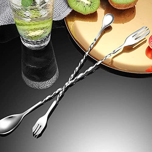 Cozy Tossy Muddler And Jigger Set, 12" Stainless Steel Mixing Spoon And 8" Wooden Cocktail Muddler With Double Jigger For Making Cocktails Drinks Juices