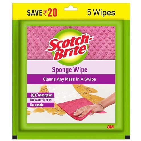 Scotch-Brite Sponge Wipe, Kitchen Cleaning Sponge, Reusable, Multi-Color, Easy To Use (5N, Pack Of 2)