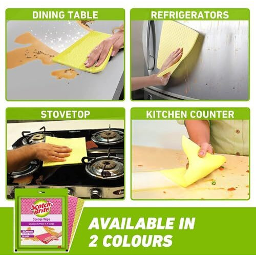 Scotch-Brite Sponge Wipe, Kitchen Cleaning Sponge, Reusable, Multi-Color, Easy To Use (5N, Pack Of 2)