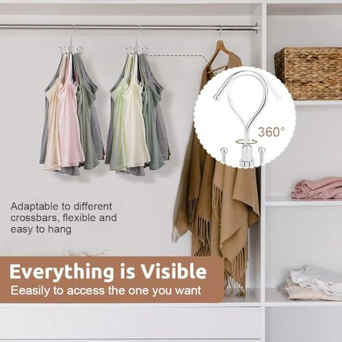 Hasthip Rotatable Tie Organzier Tank Top Hanger With 8 Hooks, Space Saving Wardrobe Hanger Tie Hats Bra Tank Top Underwear Hanger For Home Closet Clothing Storage Organization
