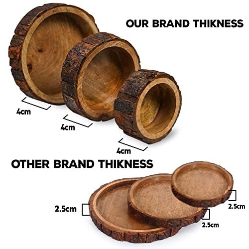 Naayaab Craft Mango Wood Handcrafted Wooden Serving Tray, Portable Wooden Platter - Set Of 3 Small (5 Inch Medium 7 Inch Large 9 Inch) For Food, Coffee, Or Beverages, Round