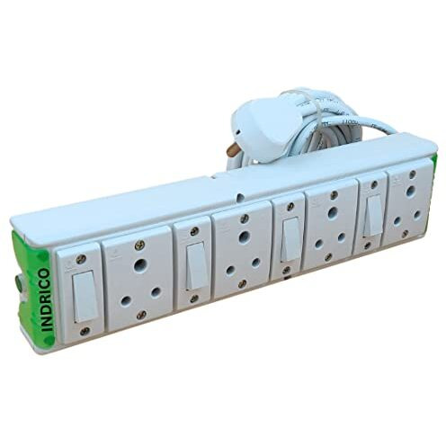 Indrico Extension Boards With Individual Switch Of 4 Sockets With 5 Meter Long Cable Pvc White