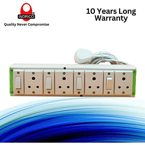 Indrico Extension Boards With Individual Switch Of 4 Sockets With 5 Meter Long Cable Pvc White
