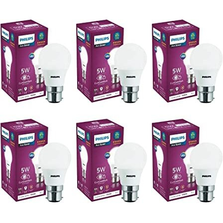 Philips Ace Saver 5-Watt B22 Led Bulb | Crystal White Led Bulb | Pack Of 6