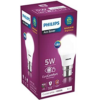 Philips Ace Saver 5-Watt B22 Led Bulb | Crystal White Led Bulb | Pack Of 6
