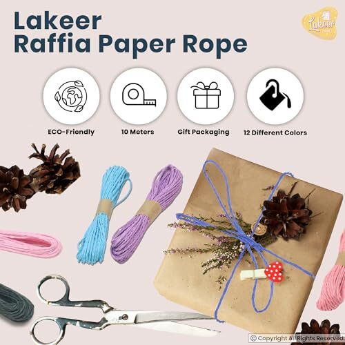 Lakeer Raffia Paper Rope, 12 Assorted Colours, 10 Meters Each Color, Twisted Paper String Rope For Craft, Scrapbooking, Diy Art, Gift Wrapping, Etc,. (Pack Of 12)