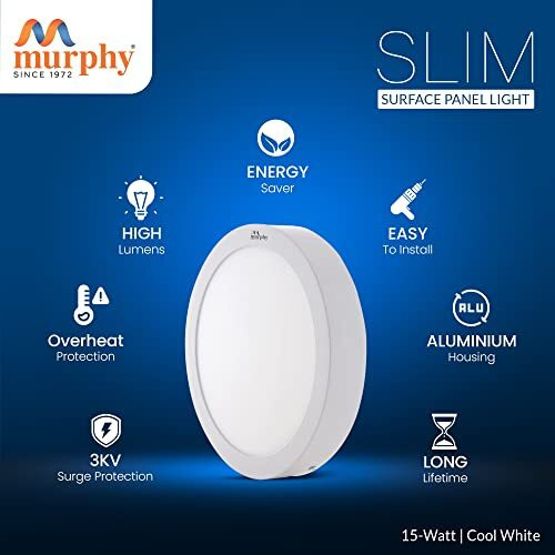 Murphy 15-Watts Slim Round Led Surface Mount Panel Light Without False Ceiling (Cool White).