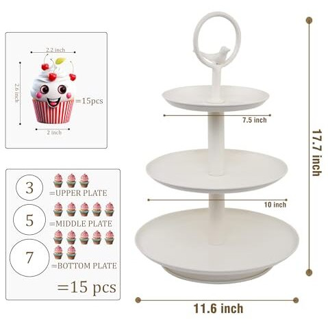 Elan 3 Tier Cake Stand (3 T Tweet Ivory, Off-White)