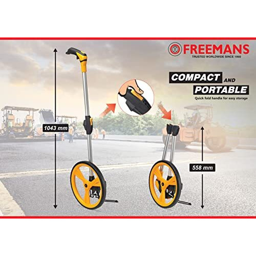 Freemans 10Km Foldable Measuring Wheel/Roadometer With High Traction Pu Tire And Soft Grip Bi-Material Handle | 30Cm/12-Inch Abs Wheel | Foldable Handle For Easy Storage And Carry Bag