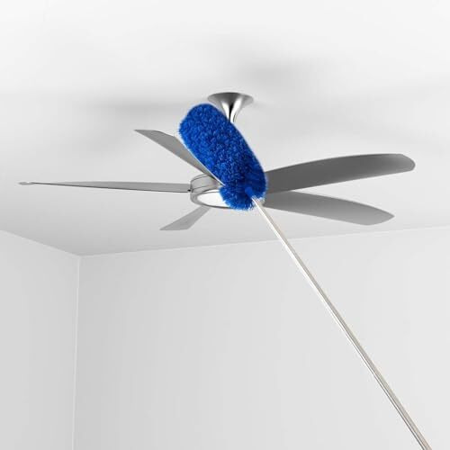 2 In 1 Long Handle Microfiber Feather Duster With Extension Pole 30-100 Inch With Anti Scratch Bendable Head For Cleaning High Cobweb Stick High Ceiling Fan Mop (Blue)