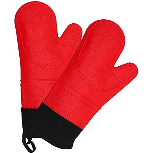 Karp Extra Long Heat Resistant Oven Gloves With Cotton Padding, Kitchen Mittens For Cooking, Baking, Grilling, Pair Of Durable Non-Slip Oven Mitts Waterproof, Bpa Free (Red)