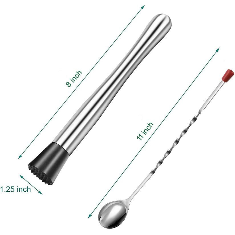 Olrada Stainless Steel Muddler And Cocktail Mixing Spoon Professional Home Bar Tool Set
