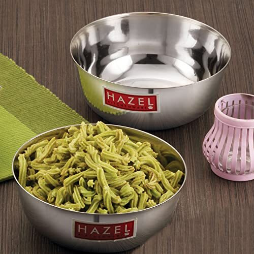 Hazel Stainless Steel Bowl Set Of 2 - Serving Bowls For Soup, Salad, Ramen, Cereal - 400 Ml Vati Set