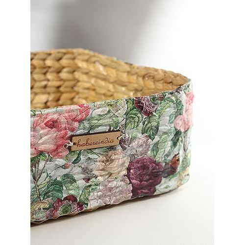 Habere India-All The Cultures Fabricating India Decoupage Decorative Tray | Office Table Paper Tray | Wooden Tray | Vegetables Tray | Seagrass Table Tray, Rectangular (Multicolor)- L22Xw16Xh9 Cm