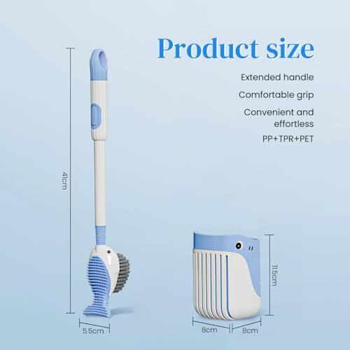 Hasthip 2 In 1 Double Sides Toilet Brush Toilet Brush, 16 Inch Flexible Silicone With Built-In Soap Dispenser, Suction Cup Drip Holder, Durable Tpr Bristles For Bathrooms, Efficient Cleaning, Blue